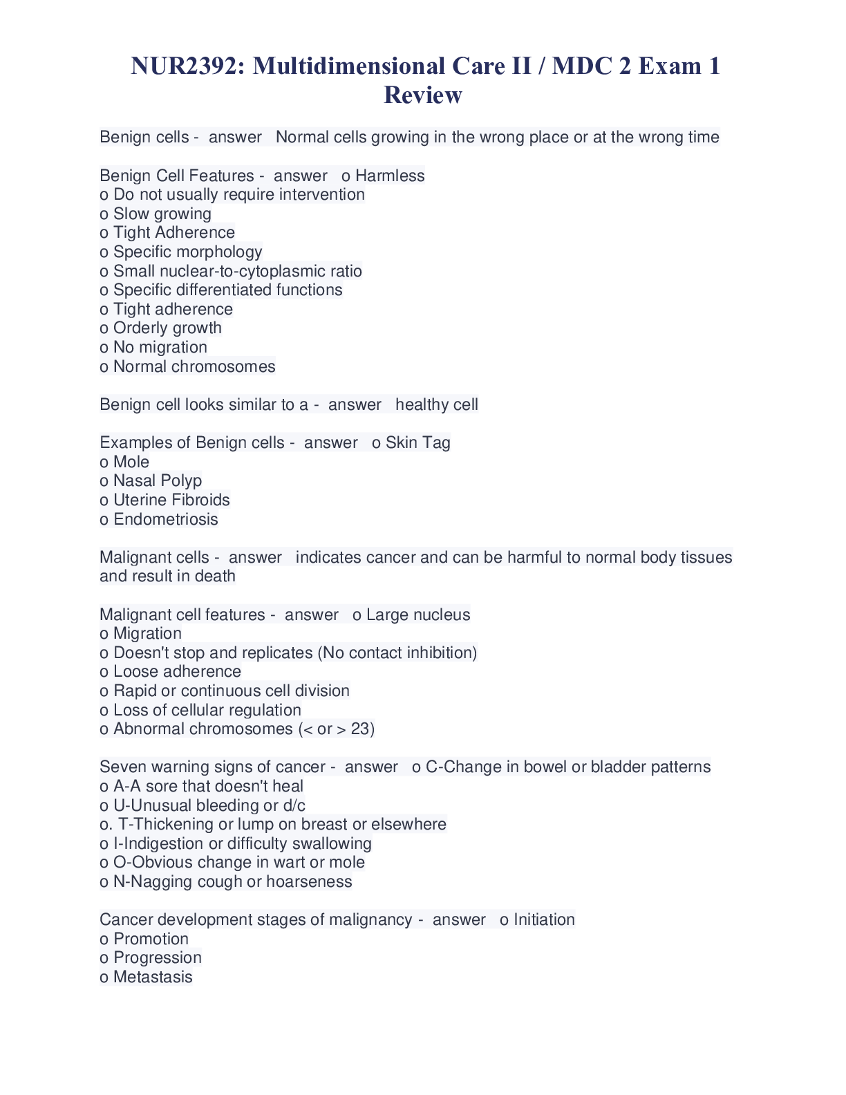 Preview image for NUR2392: Multidimensional Care II / MDC 2 Exam 1 Review (Latest 2020 / 2021) Rasmussen